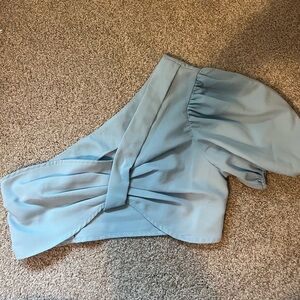 Blue One Shoulder Crop Top